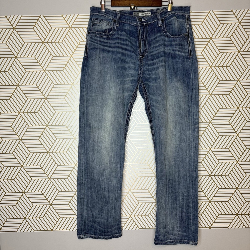 BKE Tyler Straight Jeans Mens 38/30 Blue Stretch Heavy Stitch Denim Y2K Western